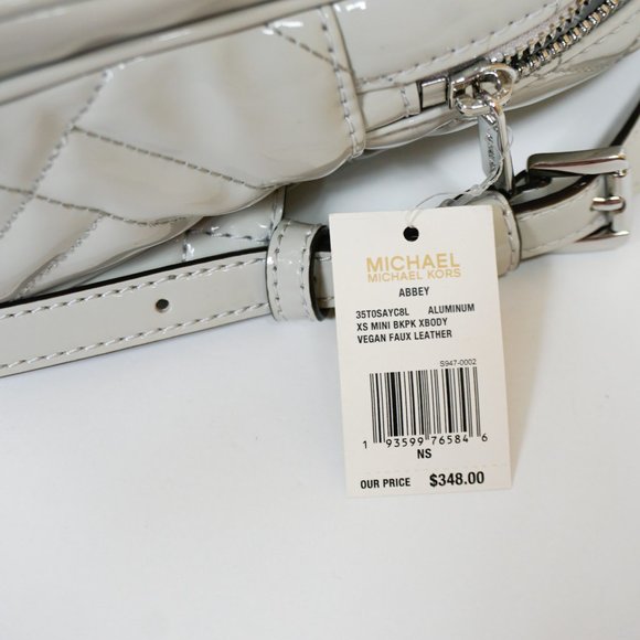 Michael Kors ABBEY XS MINI Backpack Crossbody Bag Quilted Grey Aluminum main image 5